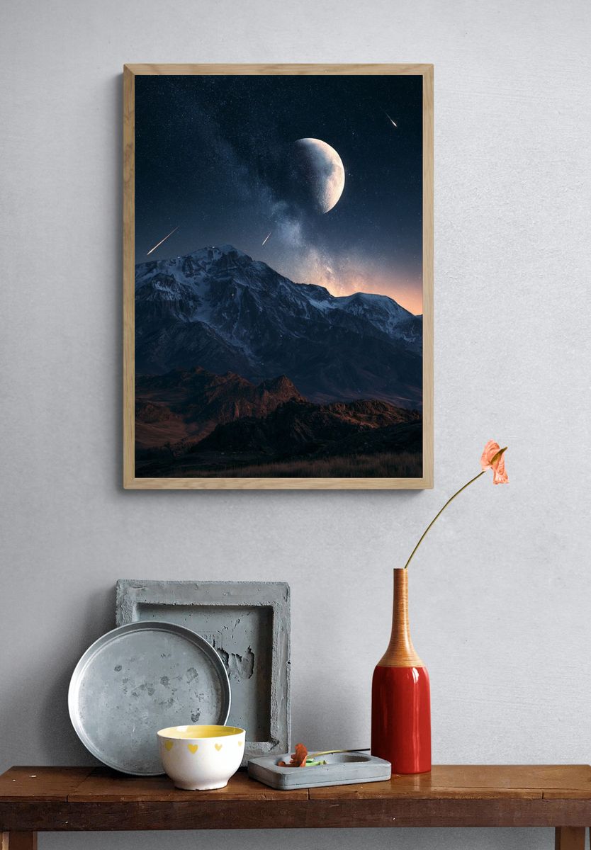 Moonlit Mountain Sky Poster. — room view 3