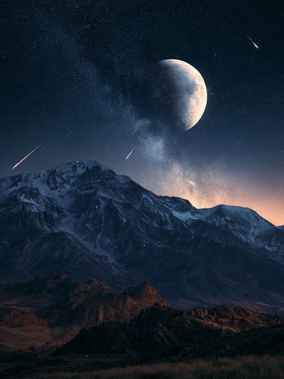 Moonlit Mountain Sky Poster.