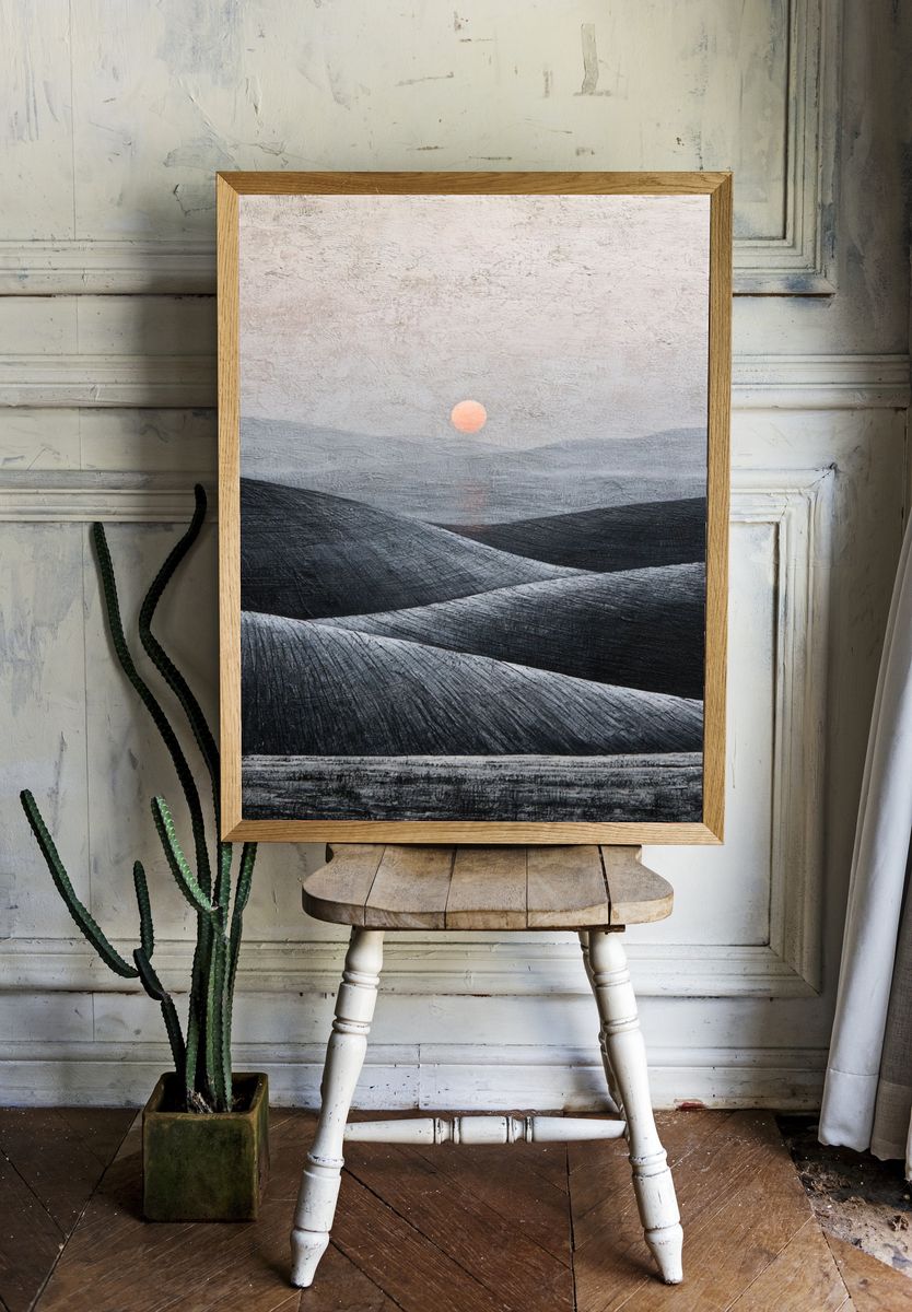 Minimalist Desert Sunrise Poster. — room view 1