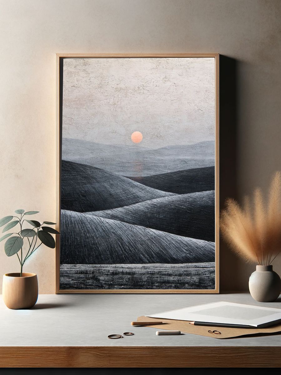Minimalist Desert Sunrise Poster. — room view 2