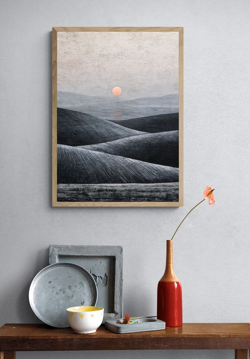 Minimalist Desert Sunrise Poster. — room view 3