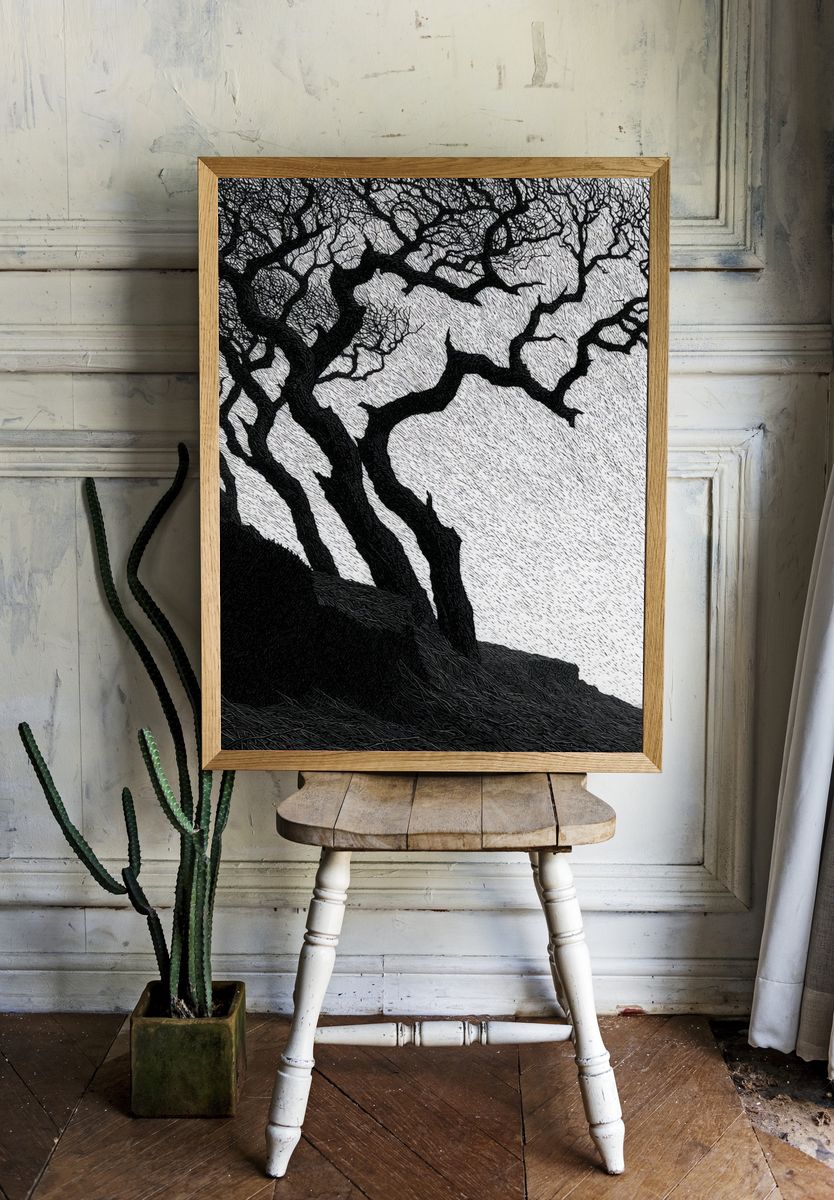 Twisted Tree Silhouette Print. — room view 1