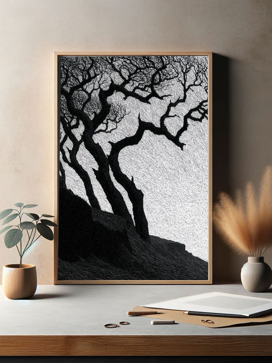 Twisted Tree Silhouette Print. — room view 2
