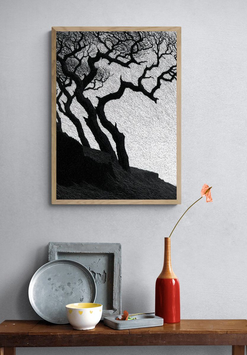 Twisted Tree Silhouette Print. — room view 3
