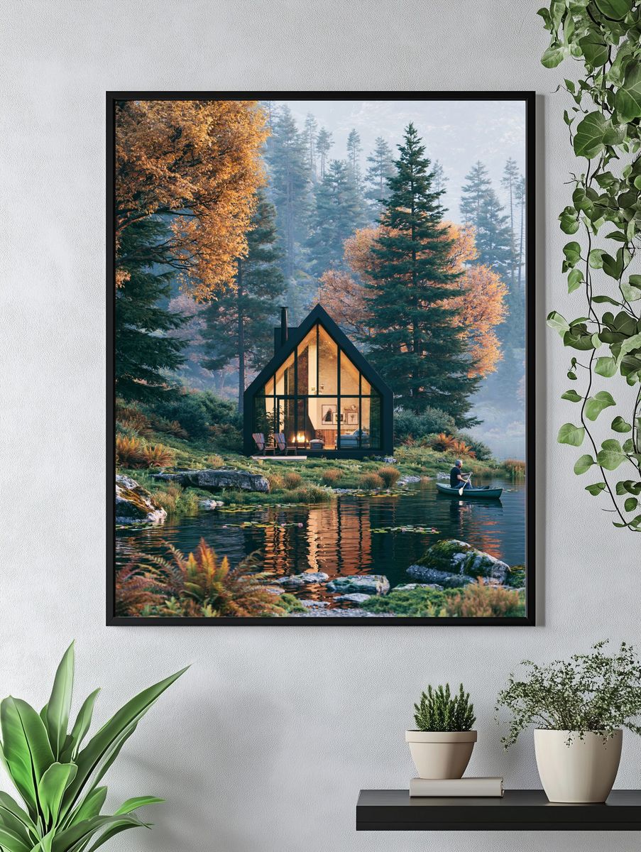 Lakeside Cabin Forest Poster. — room view 4