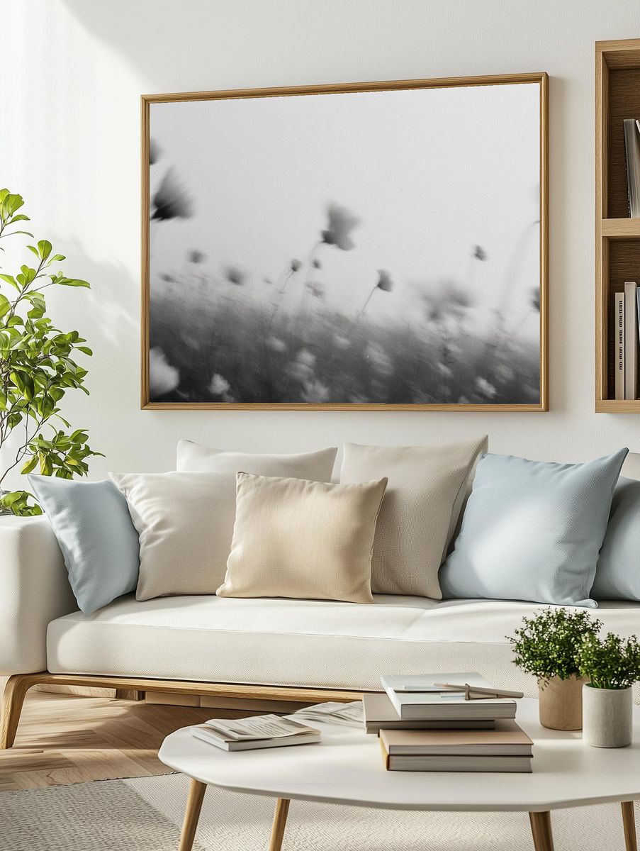 Blurred Wildflowers Black-White Print. — room view 2