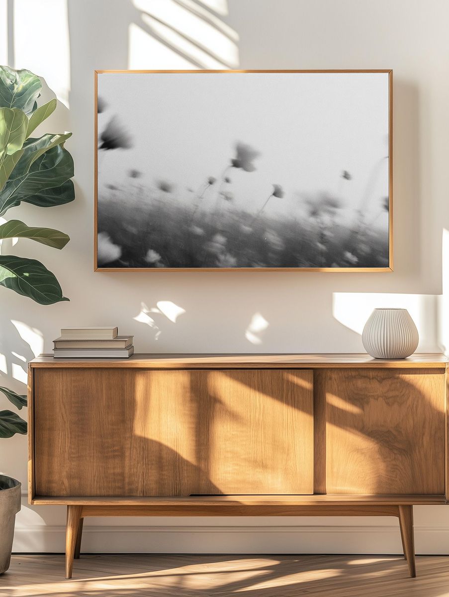 Blurred Wildflowers Black-White Print. — room view 3
