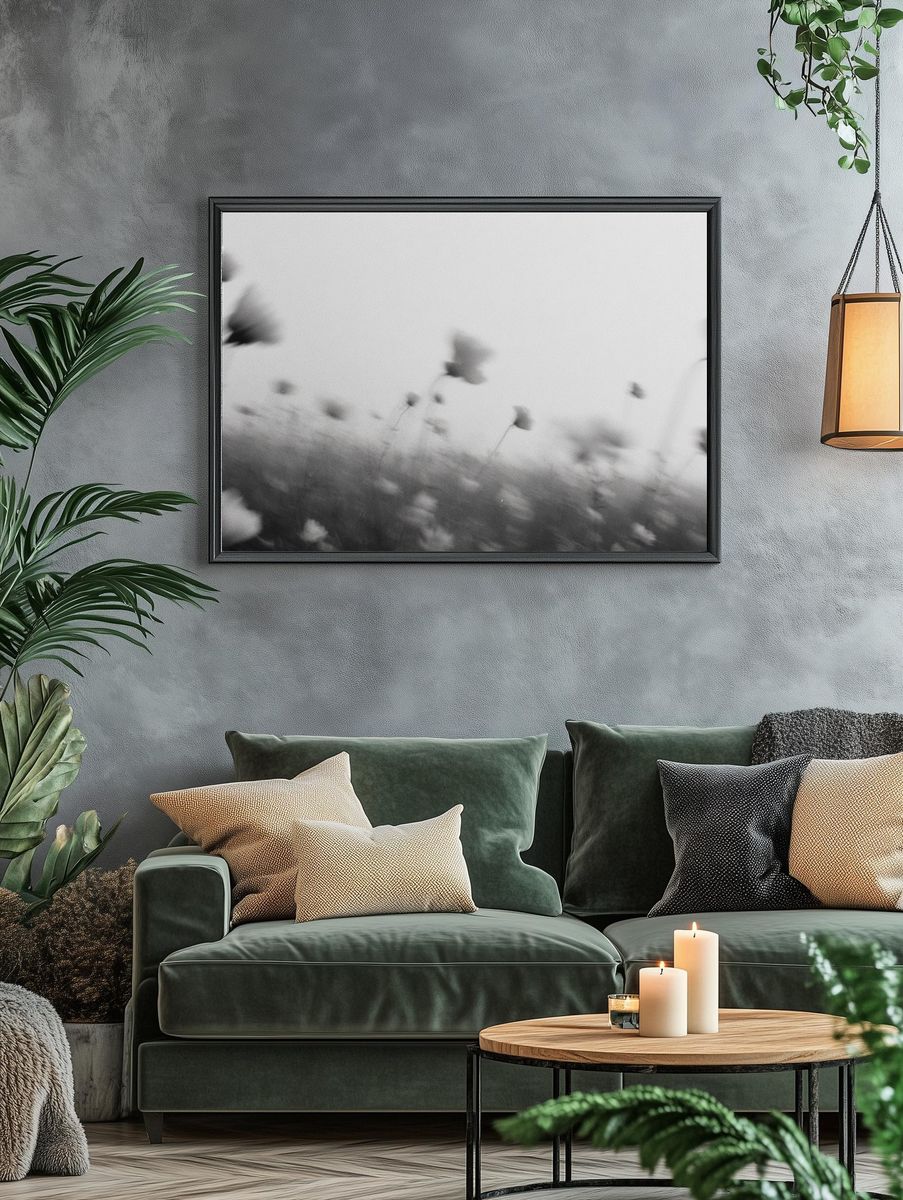 Blurred Wildflowers Black-White Print. — room view 4