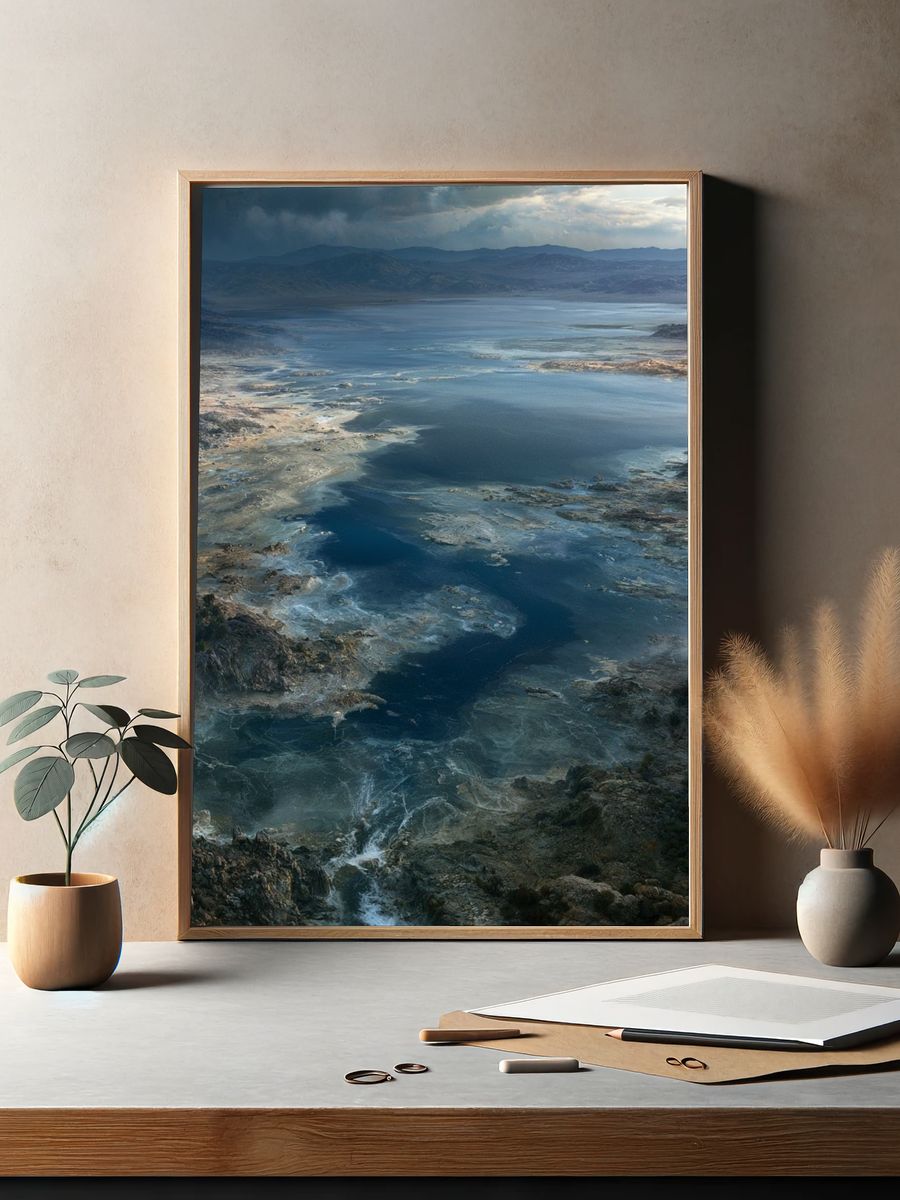 Stormy Coastal Bay Landscape Poster. — room view 2
