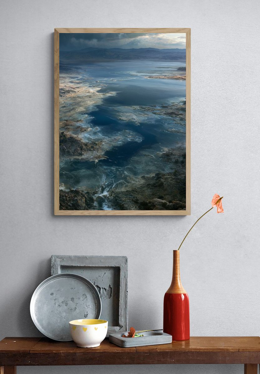 Stormy Coastal Bay Landscape Poster. — room view 3