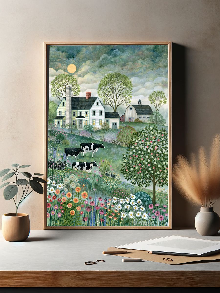 Pastoral Farmhouse Landscape Print. — room view 2