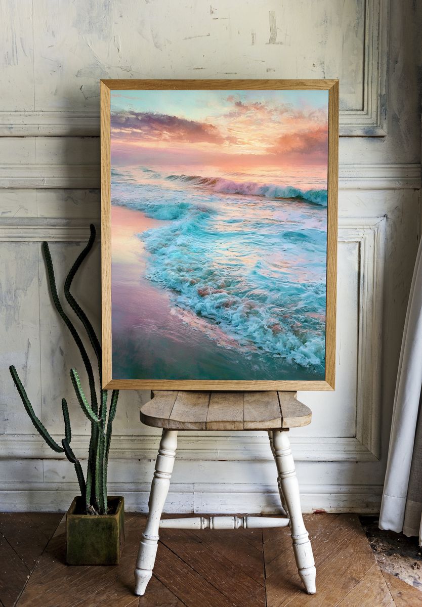 Pastel Ocean Sunset Print. room preview
