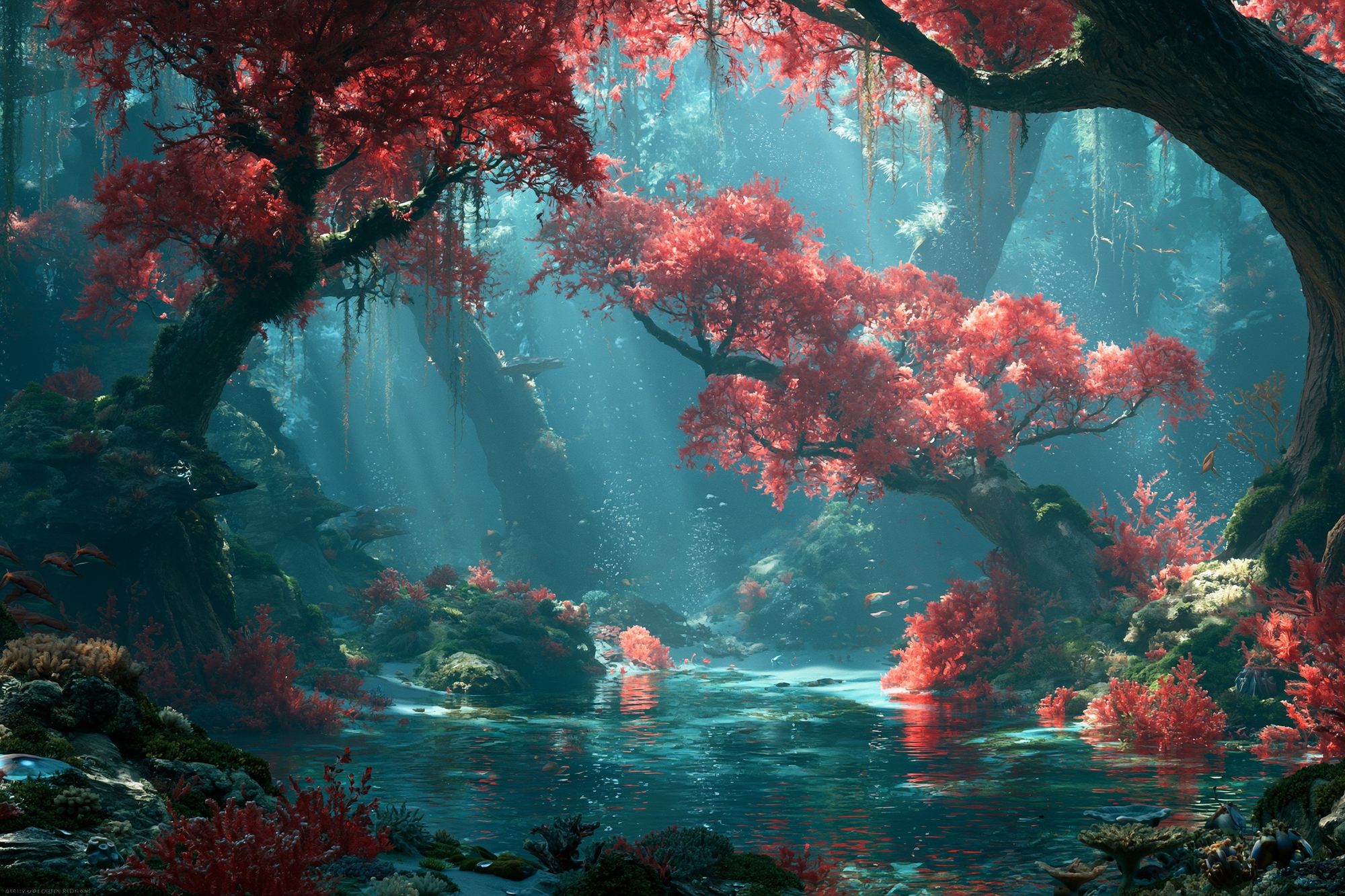 Enchanted Coral Forest Landscape Print. poster — nature art