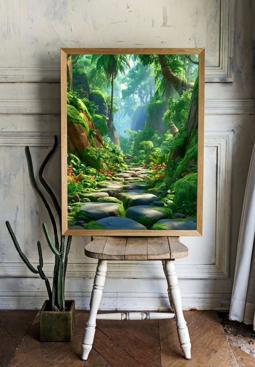 Lush Jungle Path Poster. room preview