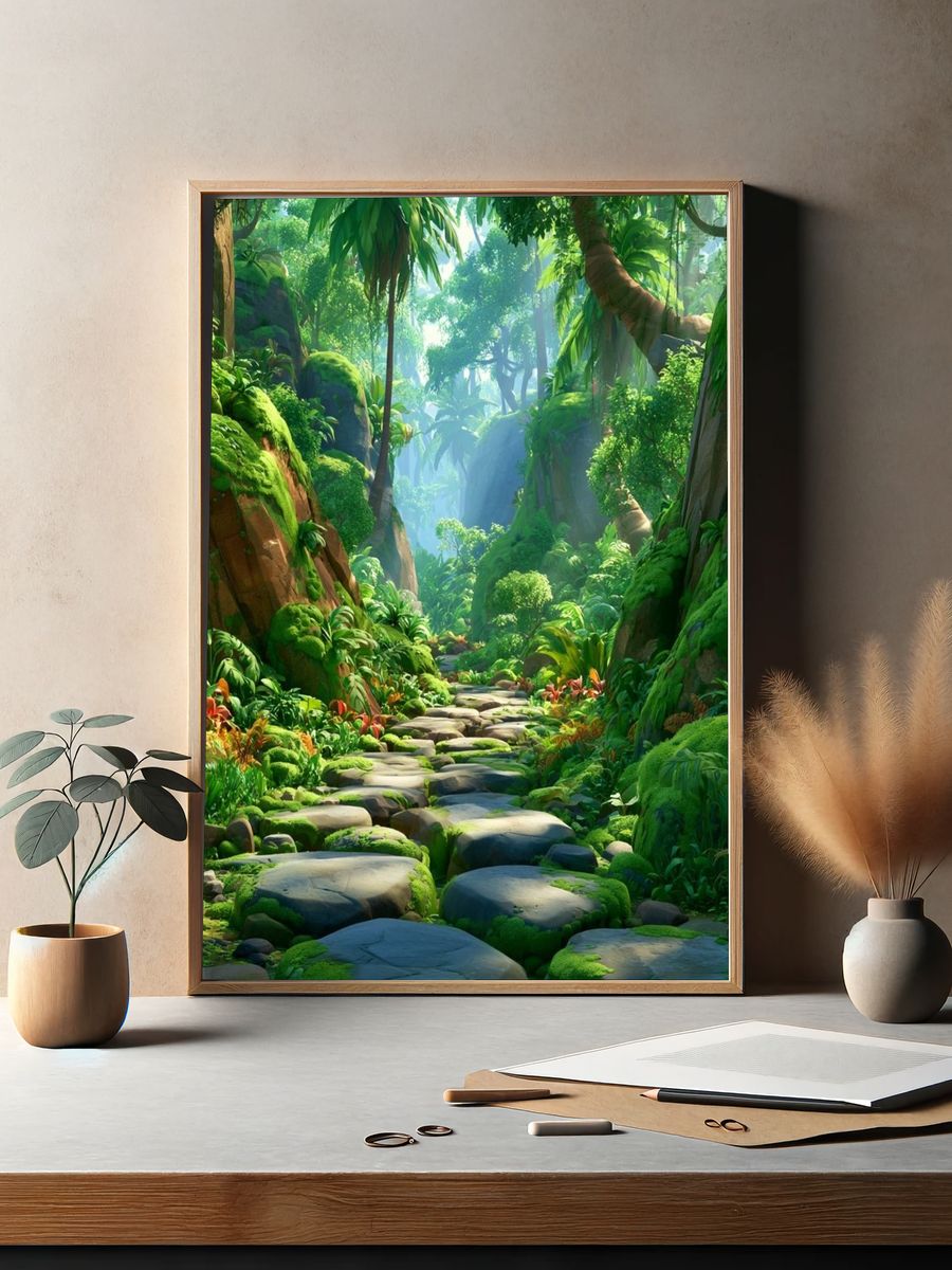Lush Jungle Path Poster. — room view 2