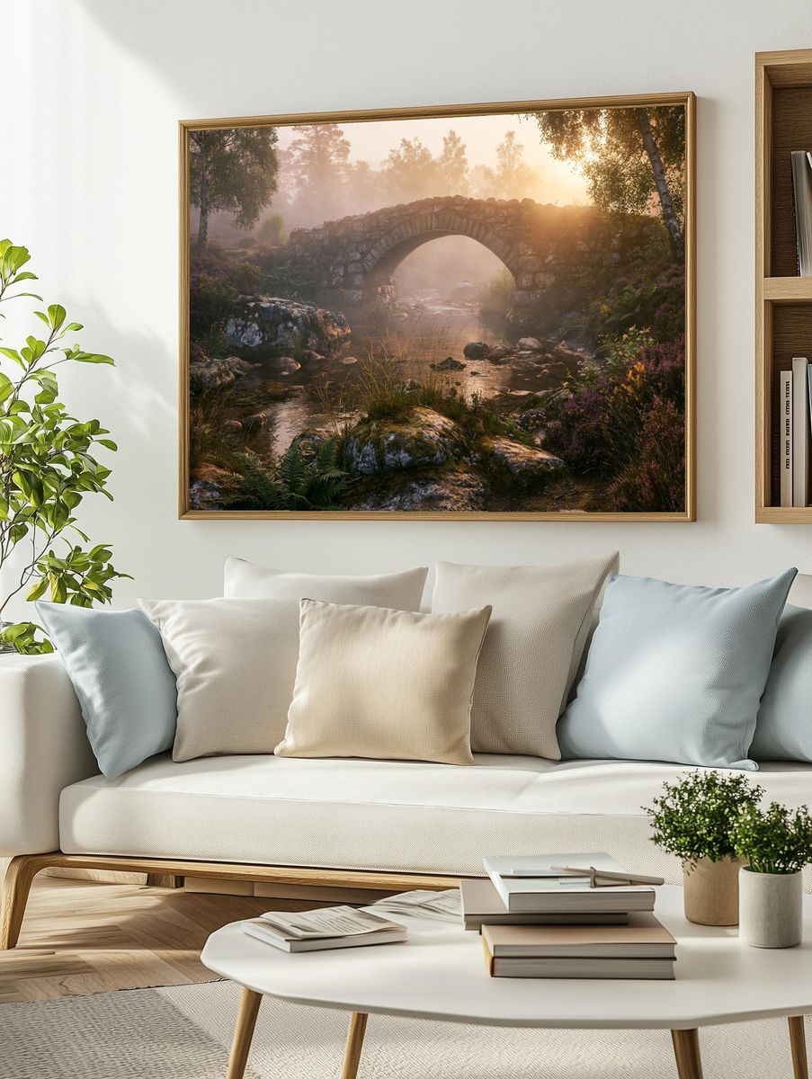 Misty Stone Bridge Forest Poster. — room view 2