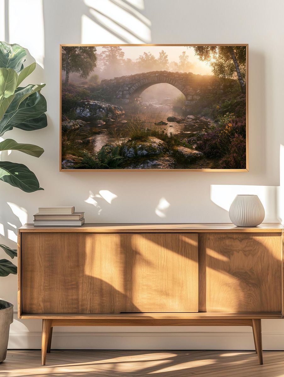 Misty Stone Bridge Forest Poster. — room view 3