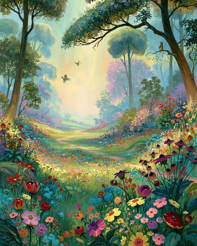 Enchanted Flower Forest Print. poster