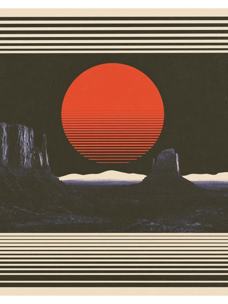 Desert Sunset Retro Print. poster detail