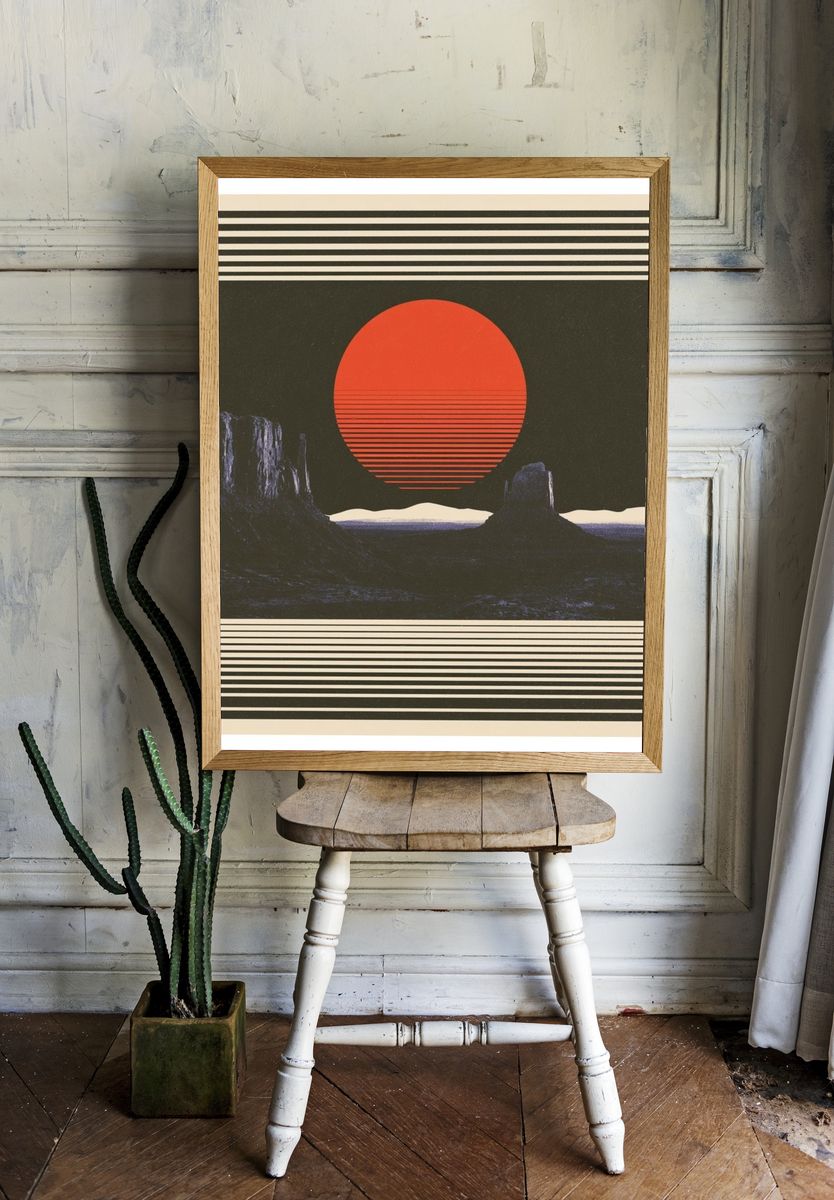 Desert Sunset Retro Print. room preview