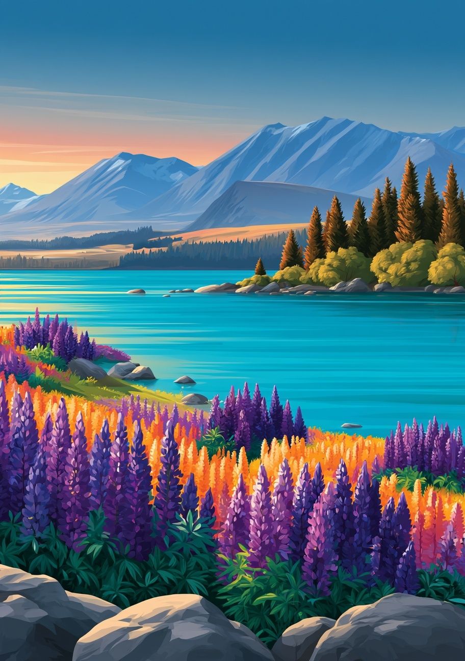 Alpine Lake Wildflower Illustration Poster. poster — nature art