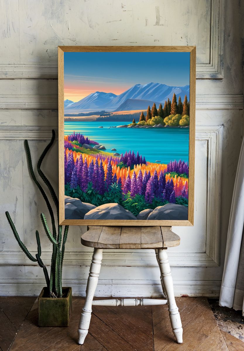 Alpine Lake Wildflower Illustration Poster. room preview