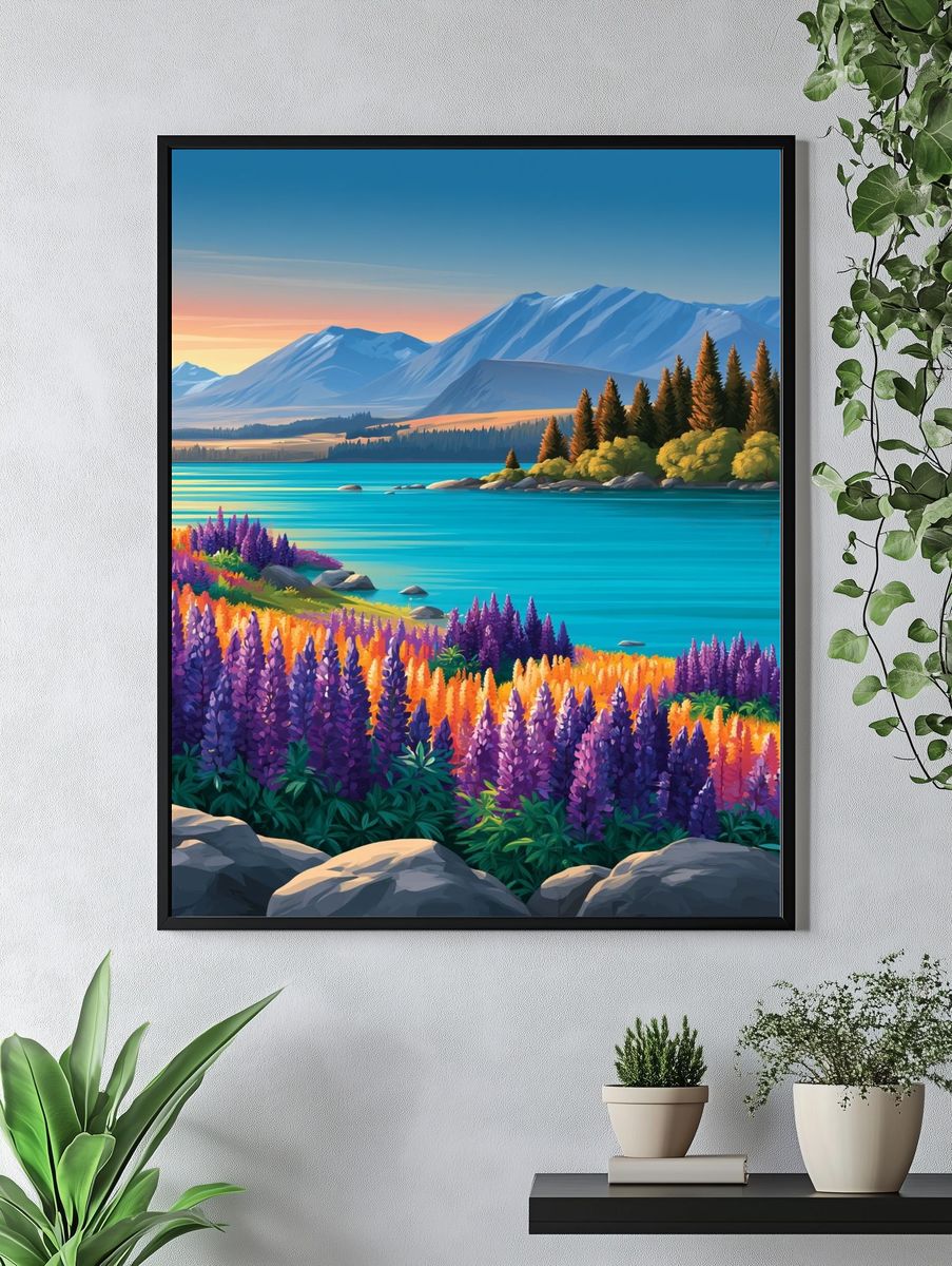 Alpine Lake Wildflower Illustration Poster. — room view 4