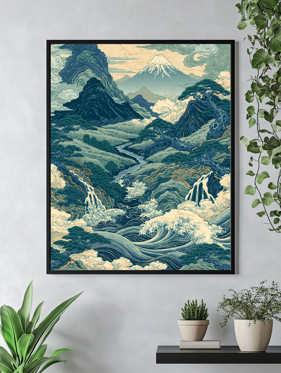 Japanese Mountain Landscape Print. — room view 4