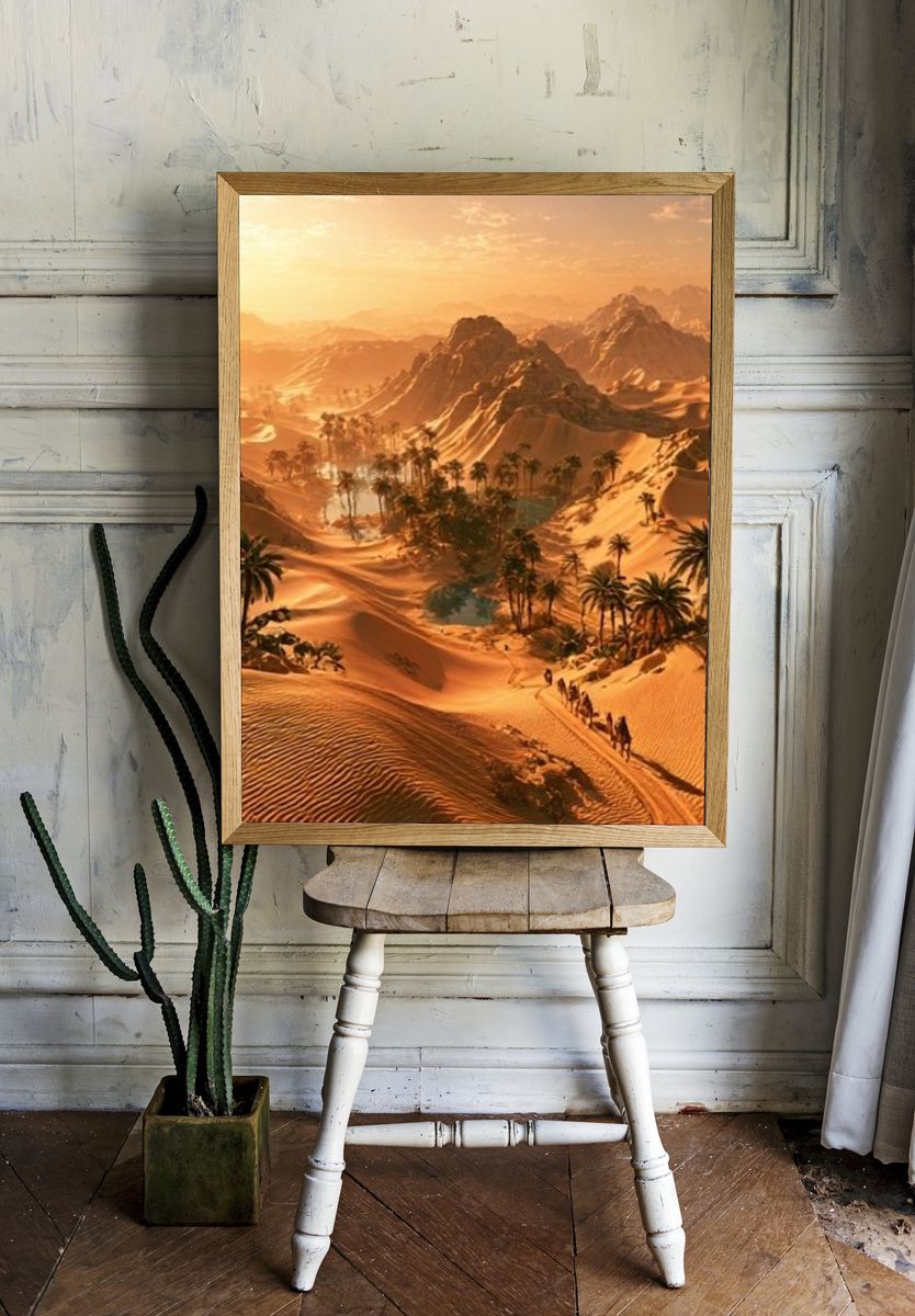 Desert Oasis Landscape Print. room preview