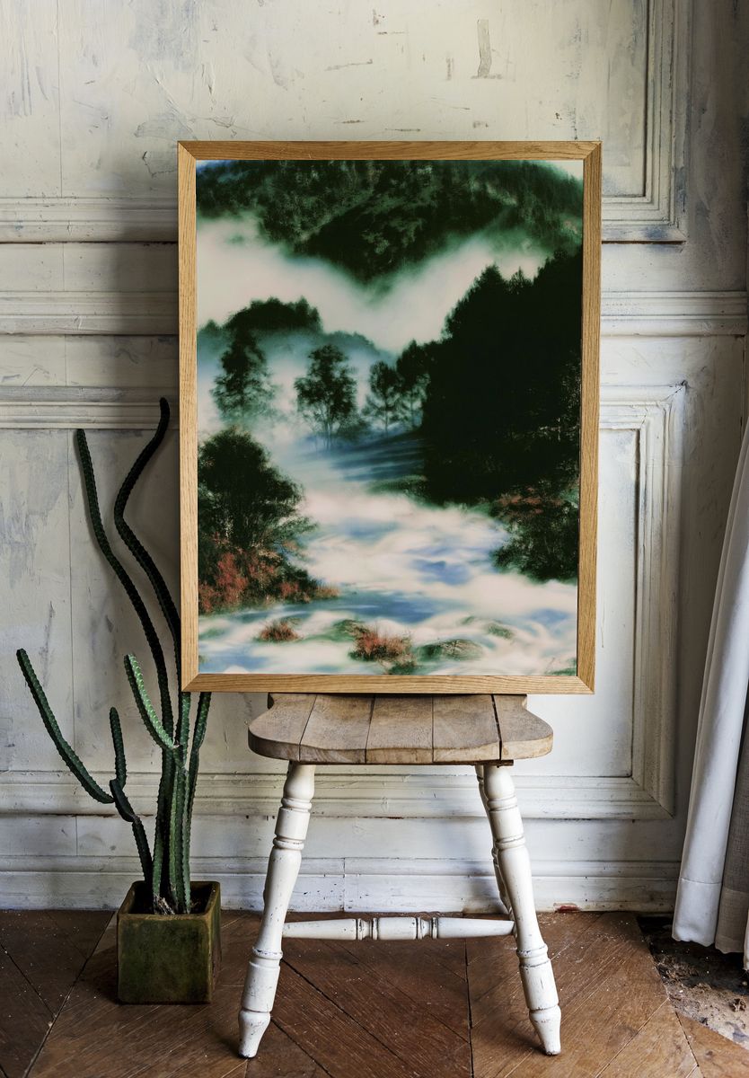 Misty Forest Landscape Print. room preview