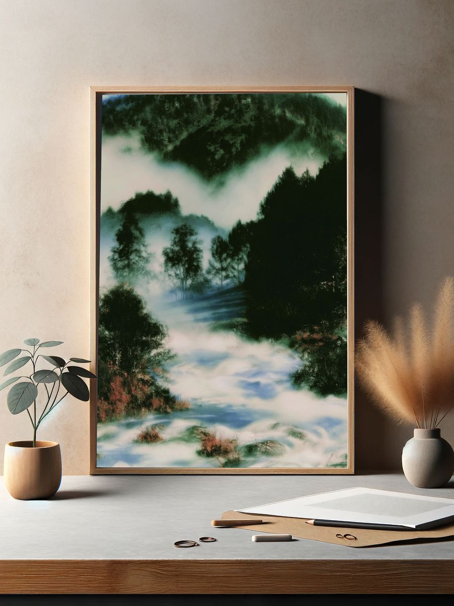Misty Forest Landscape Print. — room view 2