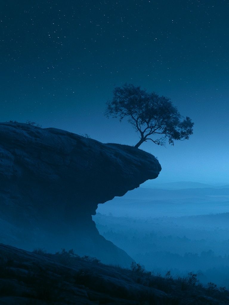 Moonlit Cliff Tree Nature Print. poster detail