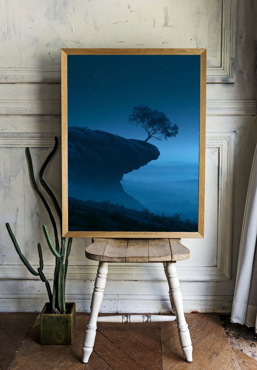Moonlit Cliff Tree Nature Print. room preview