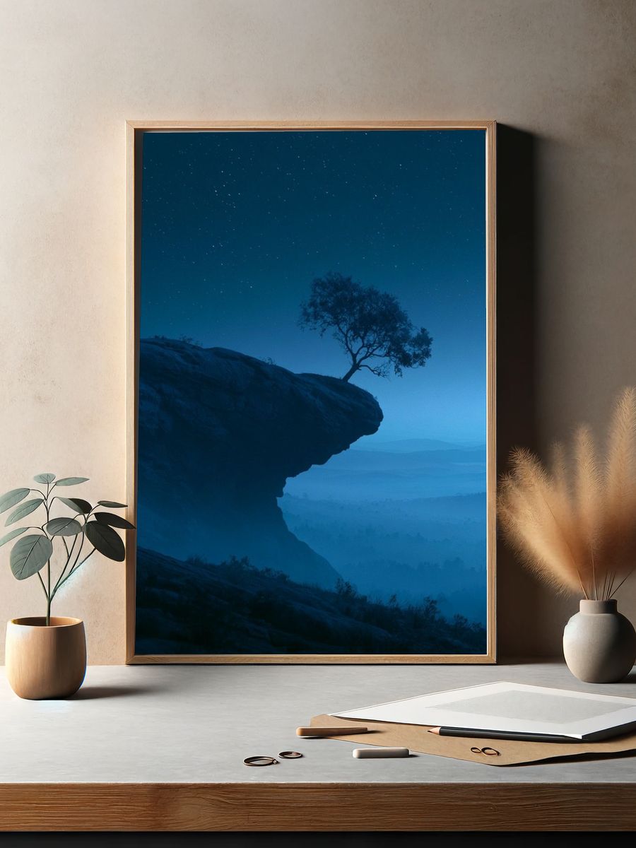 Moonlit Cliff Tree Nature Print. — room view 2