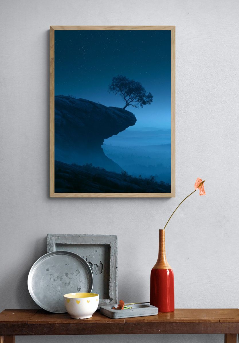 Moonlit Cliff Tree Nature Print. — room view 3