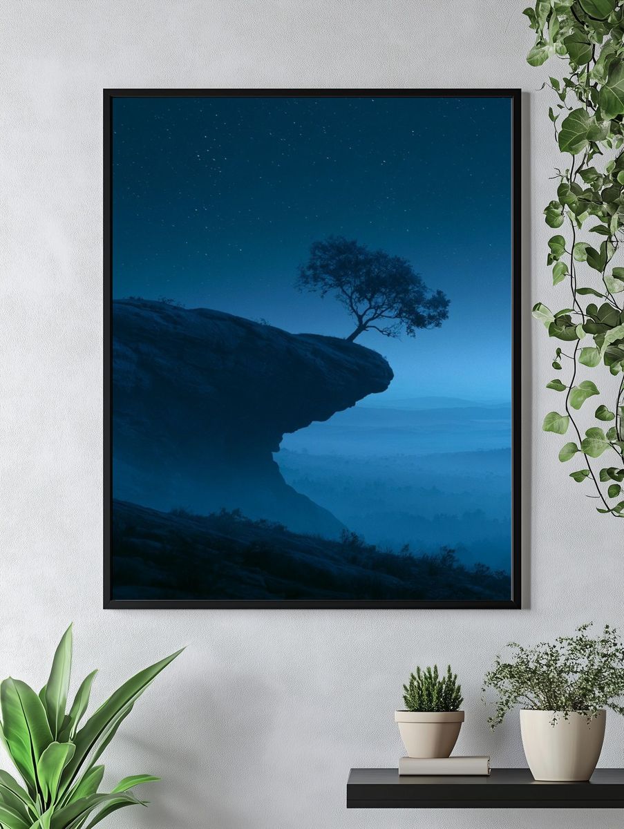 Moonlit Cliff Tree Nature Print. — room view 4