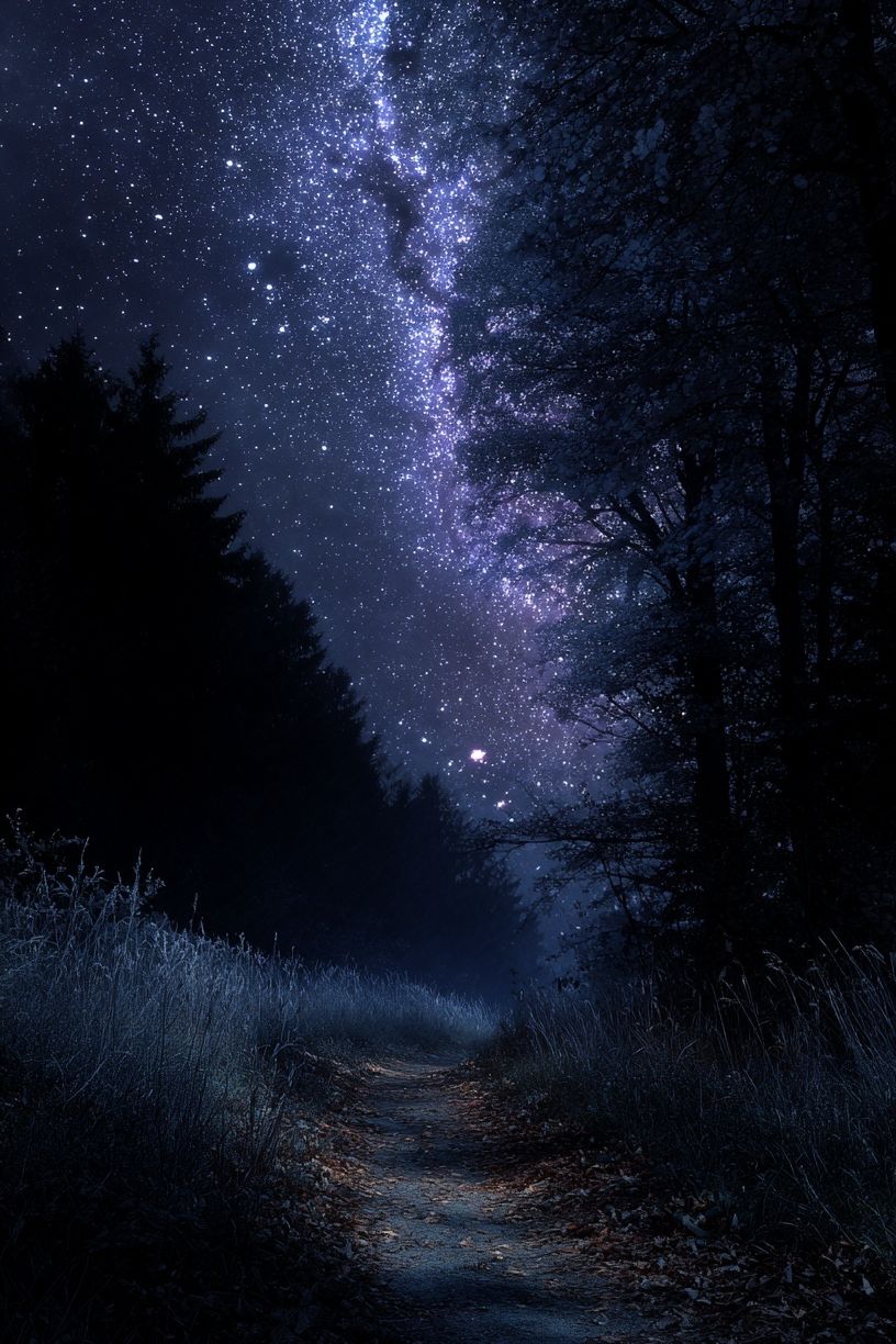 Starry Forest Path Print. poster — nature art