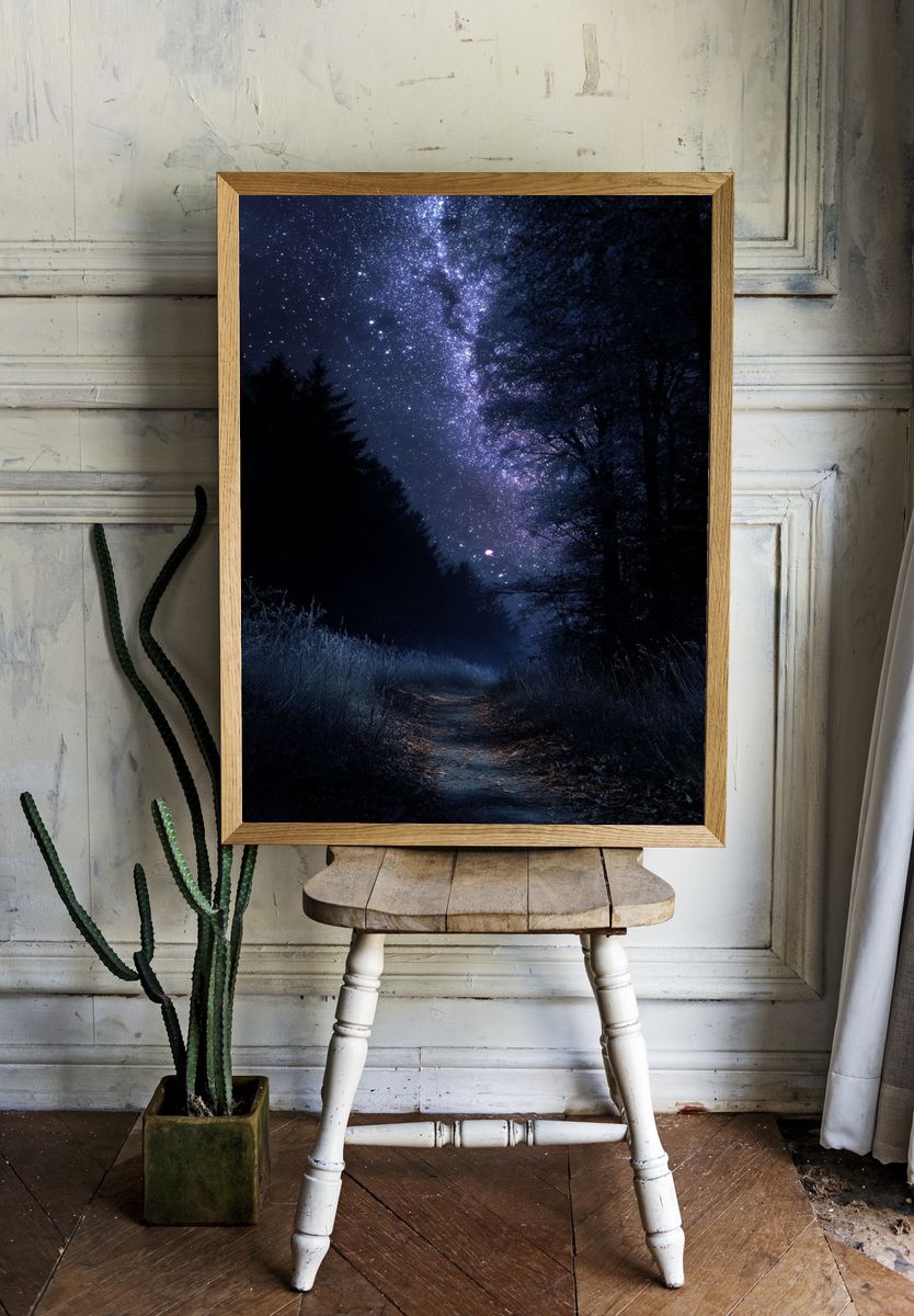 Starry Forest Path Print. room preview