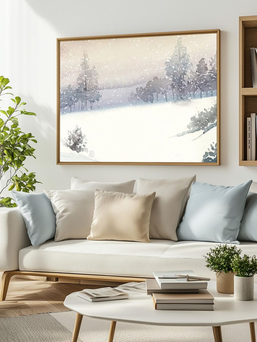 Winter wonderland landscape painted watercolor. — room view 2