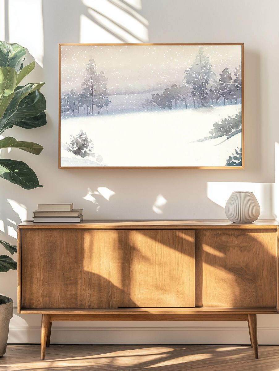 Winter wonderland landscape painted watercolor. — room view 3