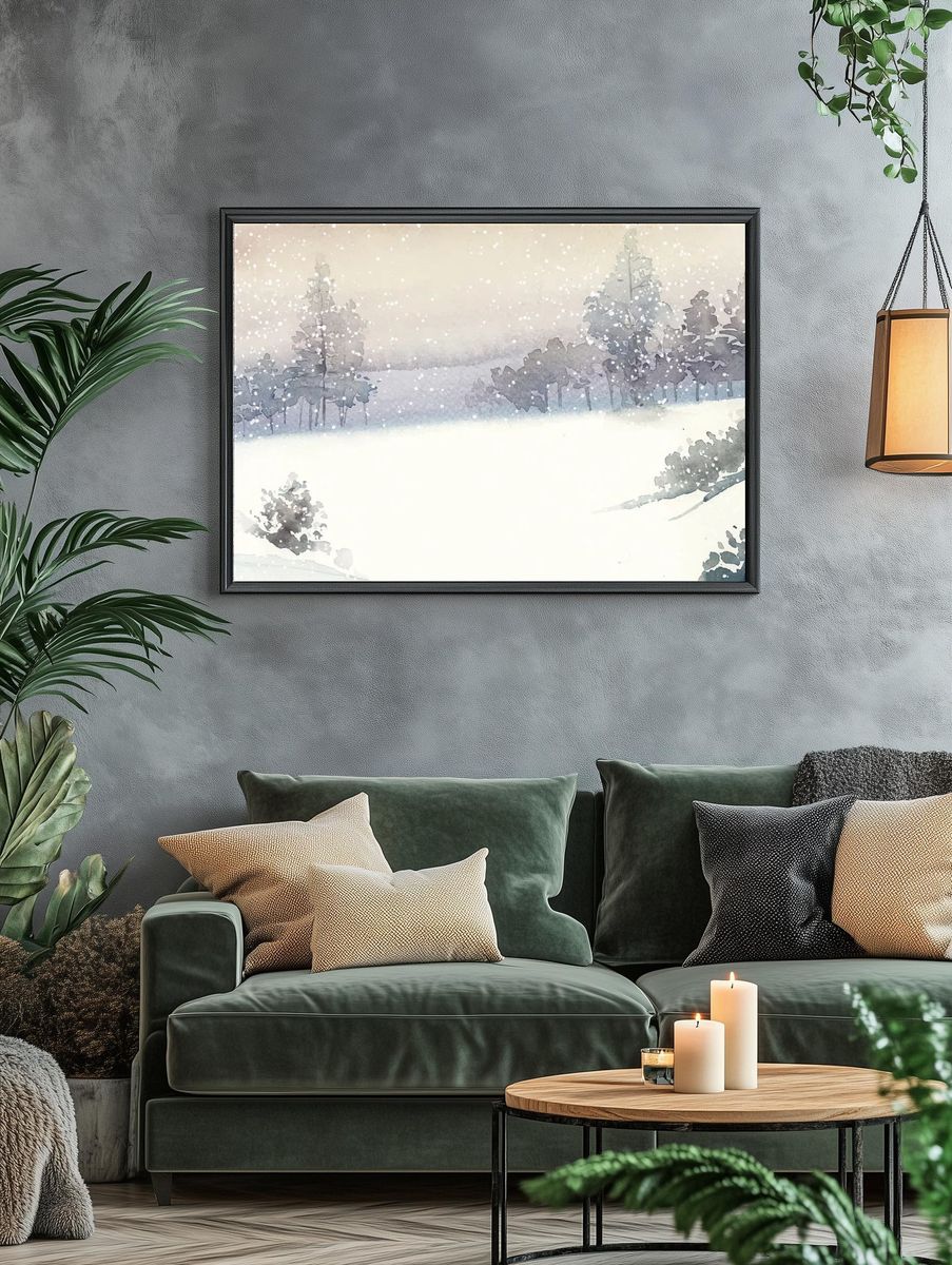 Winter wonderland landscape painted watercolor. — room view 4