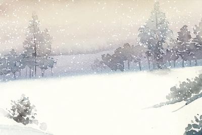 Winter wonderland landscape painted watercolor.