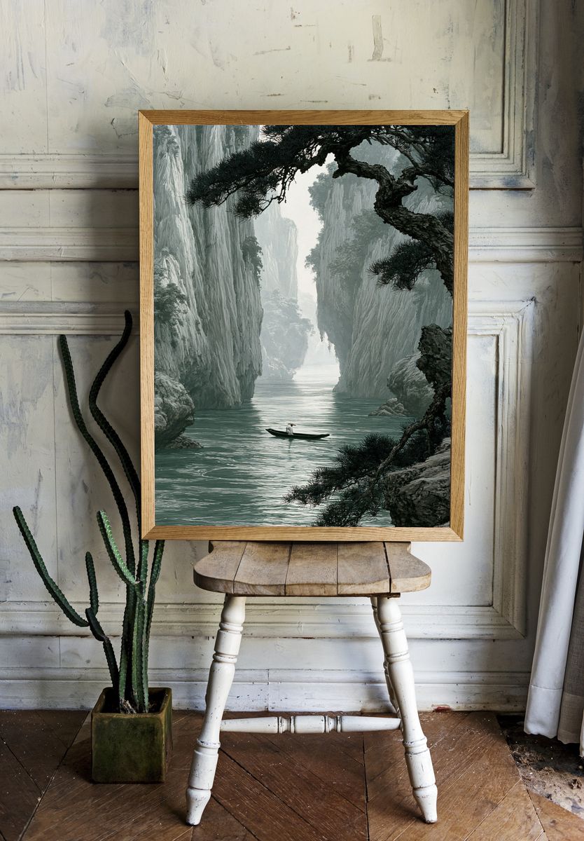 Misty River Gorge Landscape Print. room preview