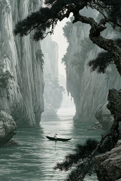 Misty River Gorge Landscape Print.