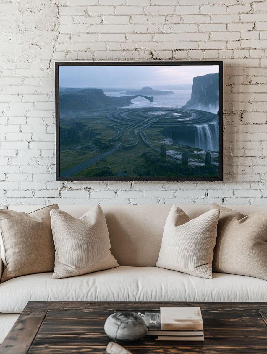 Misty Waterfall Landscape Poster. — room view 1