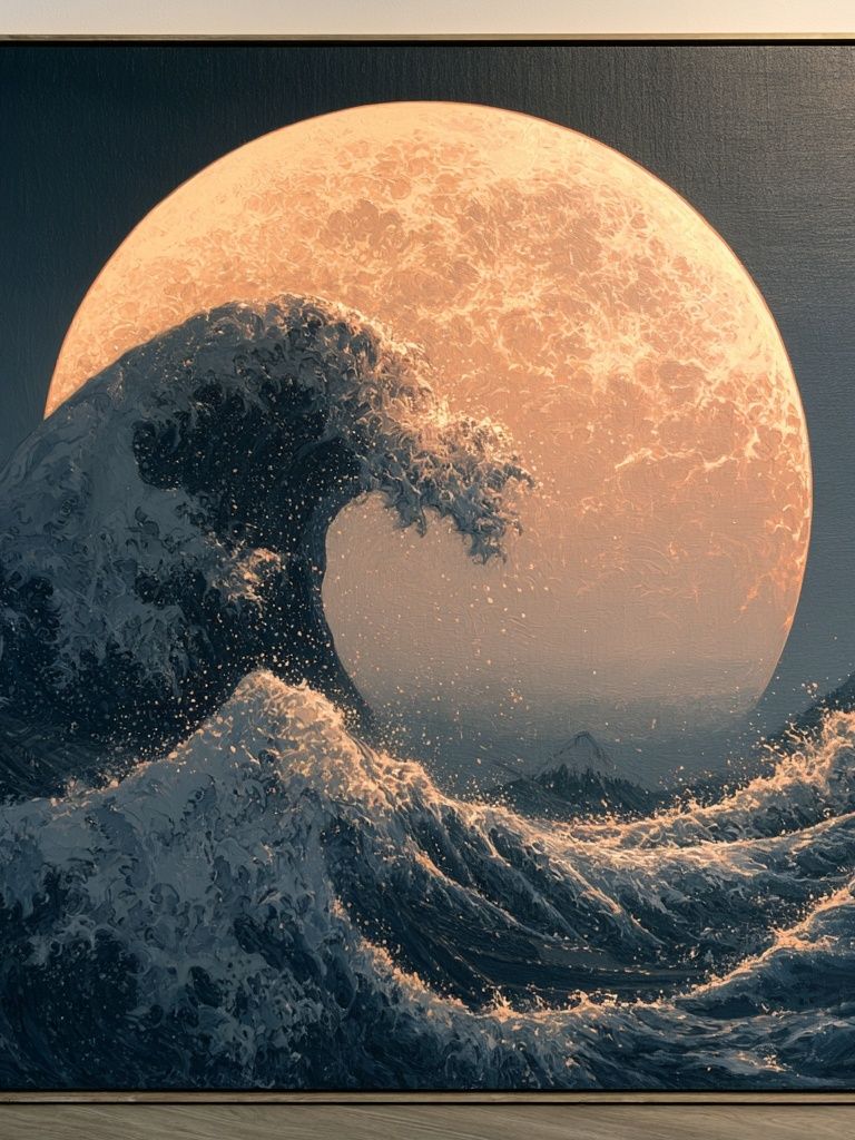 Moonlit Ocean Wave Print. poster — nature art