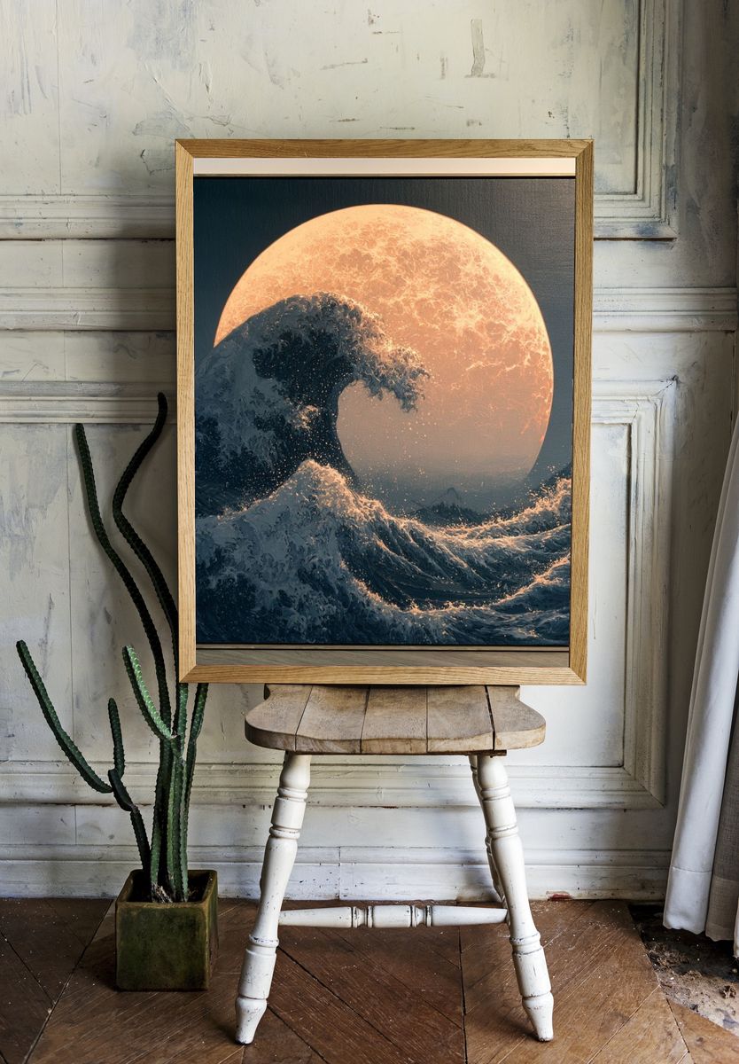Moonlit Ocean Wave Print. room preview