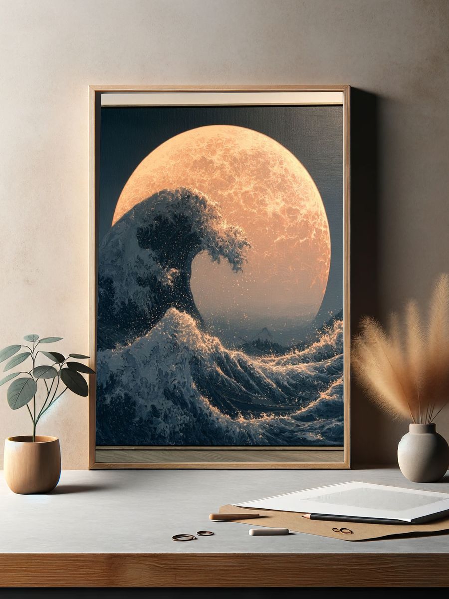 Moonlit Ocean Wave Print. — room view 2