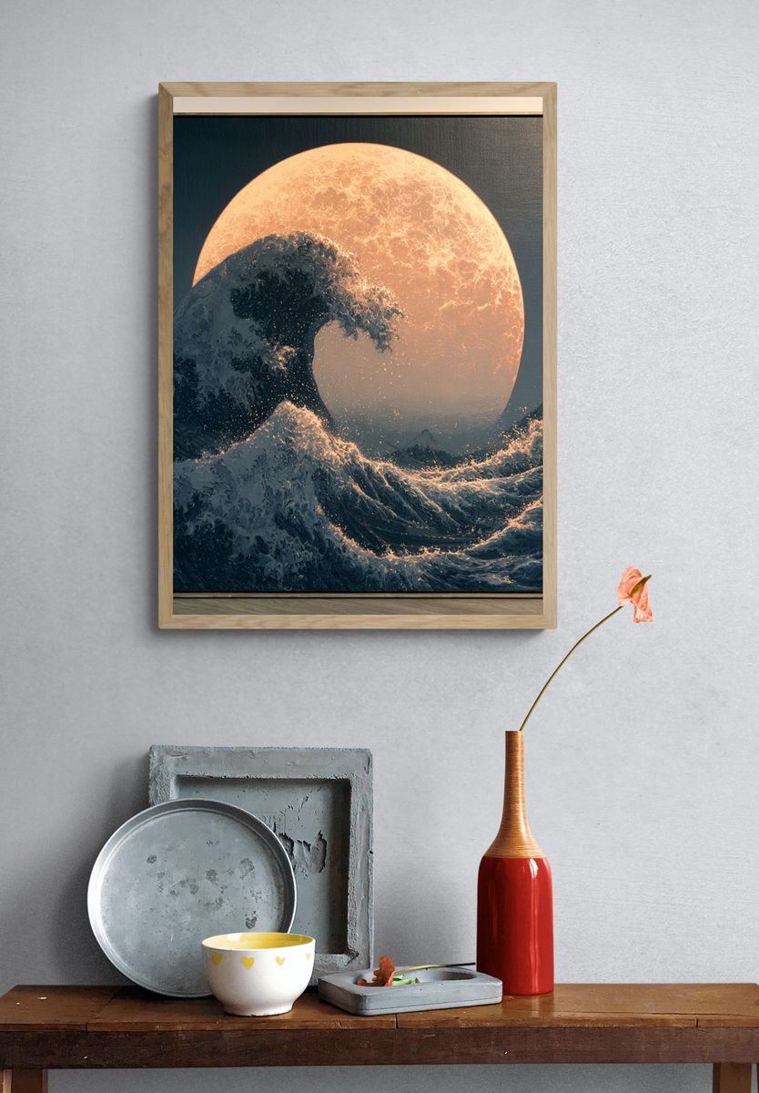 Moonlit Ocean Wave Print. — room view 3