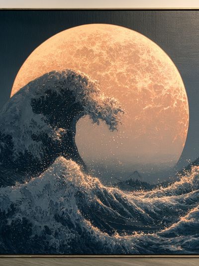 Moonlit Ocean Wave Print.